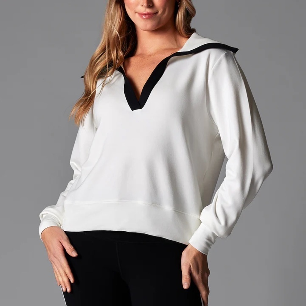 TAVI Cozy Collared Sweatshirt in Coconut Ebony Size Small Athleisure